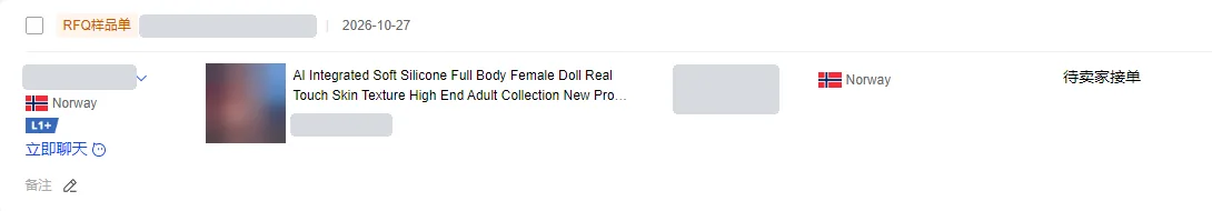 Masked Alibaba.com order record, Norway, 2026-10-27